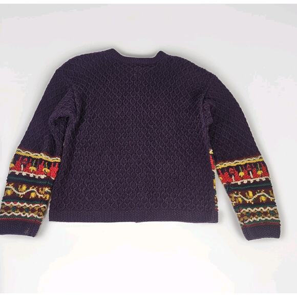 Vintage 90s Chunky Knit Cardigan Sweater Colorful XL Cottagecore Artsy Granny - Picture 4 of 7